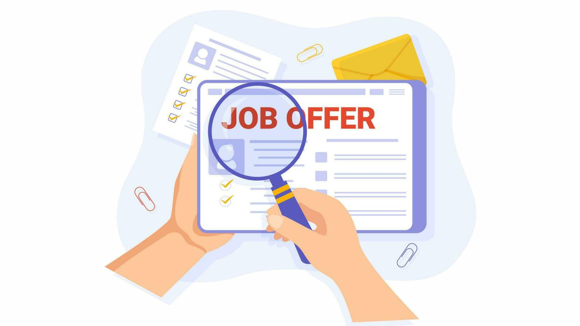 Magnifying glass over a job offer